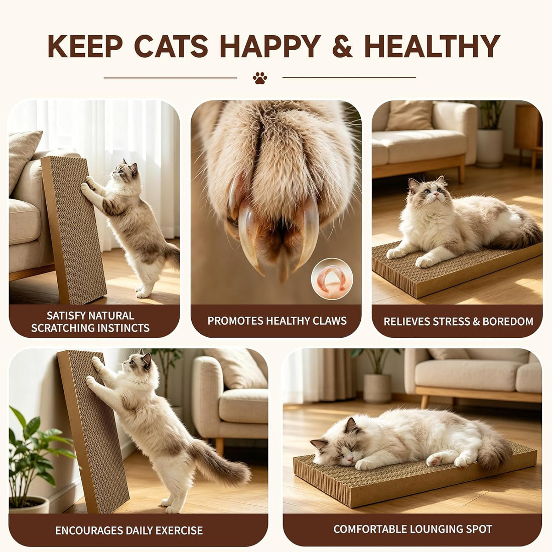 5-Pack Reversible Cat Scratcher,Cat Scratch Pad for Indoor Cats