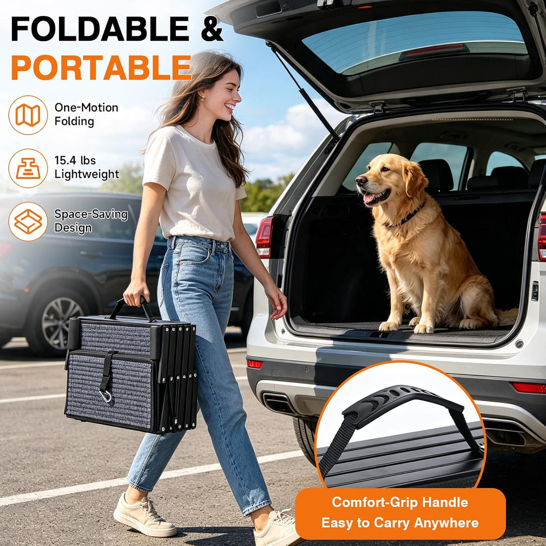 Foldable Dog Steps for Car SUV Truck, Dog Car Stairs for Large Dogs