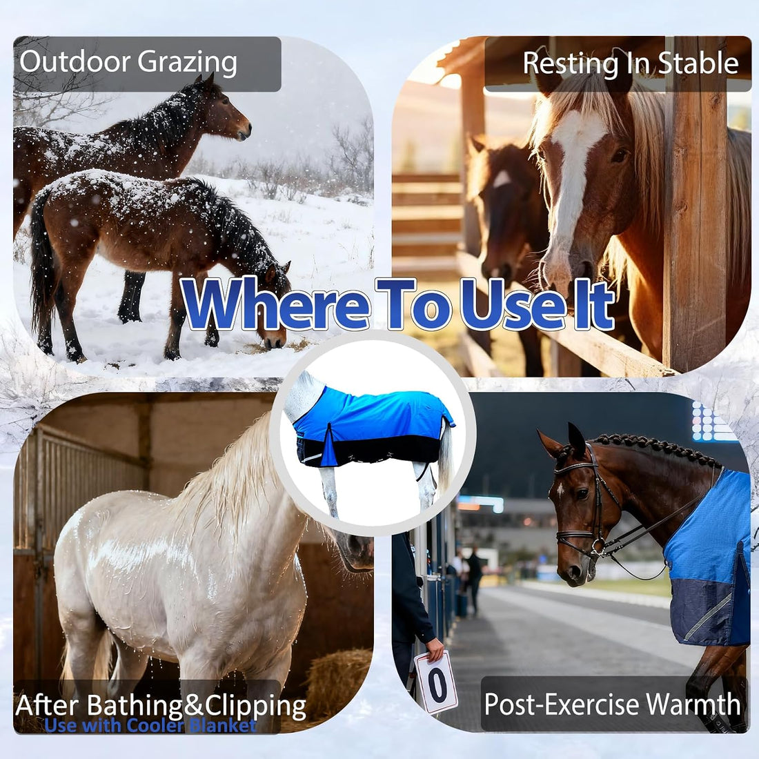 1200D Fall Horse Turnout Sheet (0g No Fill) Horse Blanket,Blue Black