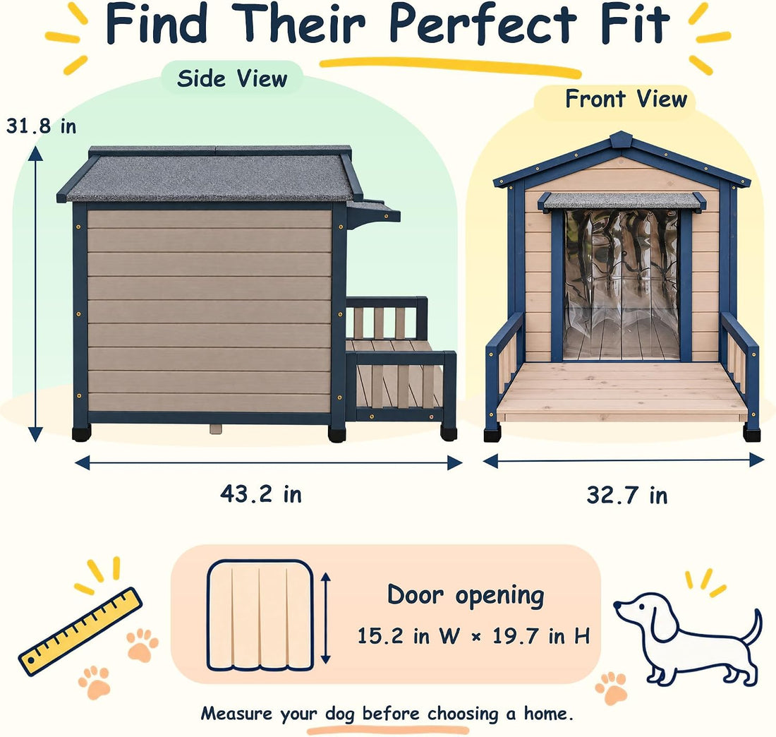 Large Dog House Outdoor Elevated Wooden Dog Kennel with Porch 39"