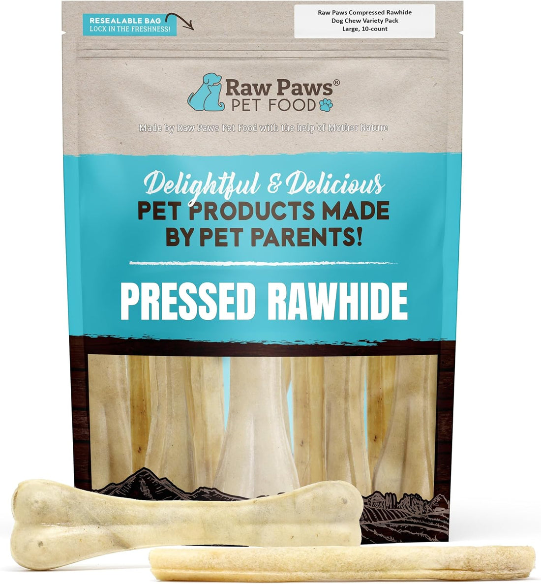 Raw Paws Compressed Rawhide Bones for Large Dogs - Long Lasting