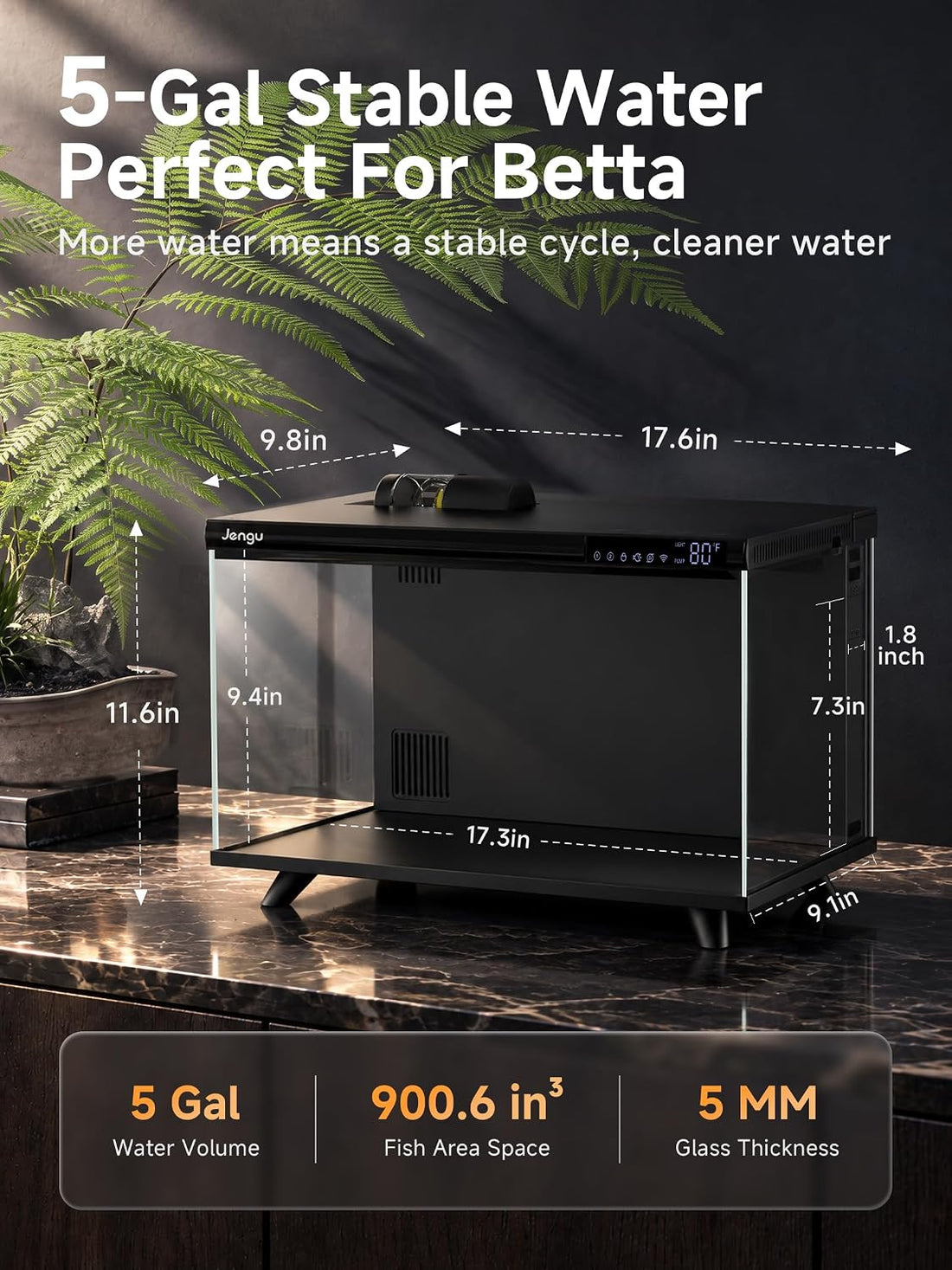 M1 5 Gallon Smart Fish Tank, App-Controlled Betta Aquarium Kit