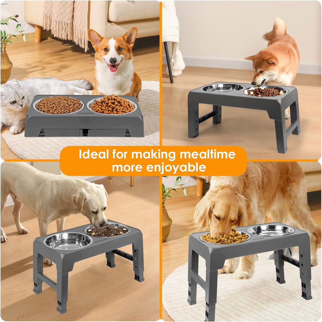 URPOWER Raised Dog Bowls 4 Height Adjustable Elevated Bowl Stand