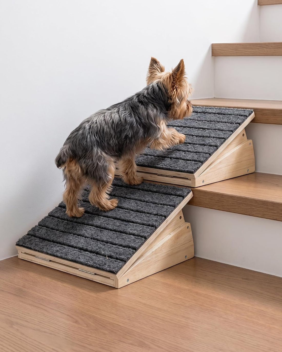 Dog Ramp for Stairs Adjustable, Non-Slip Wooden Pet Steps