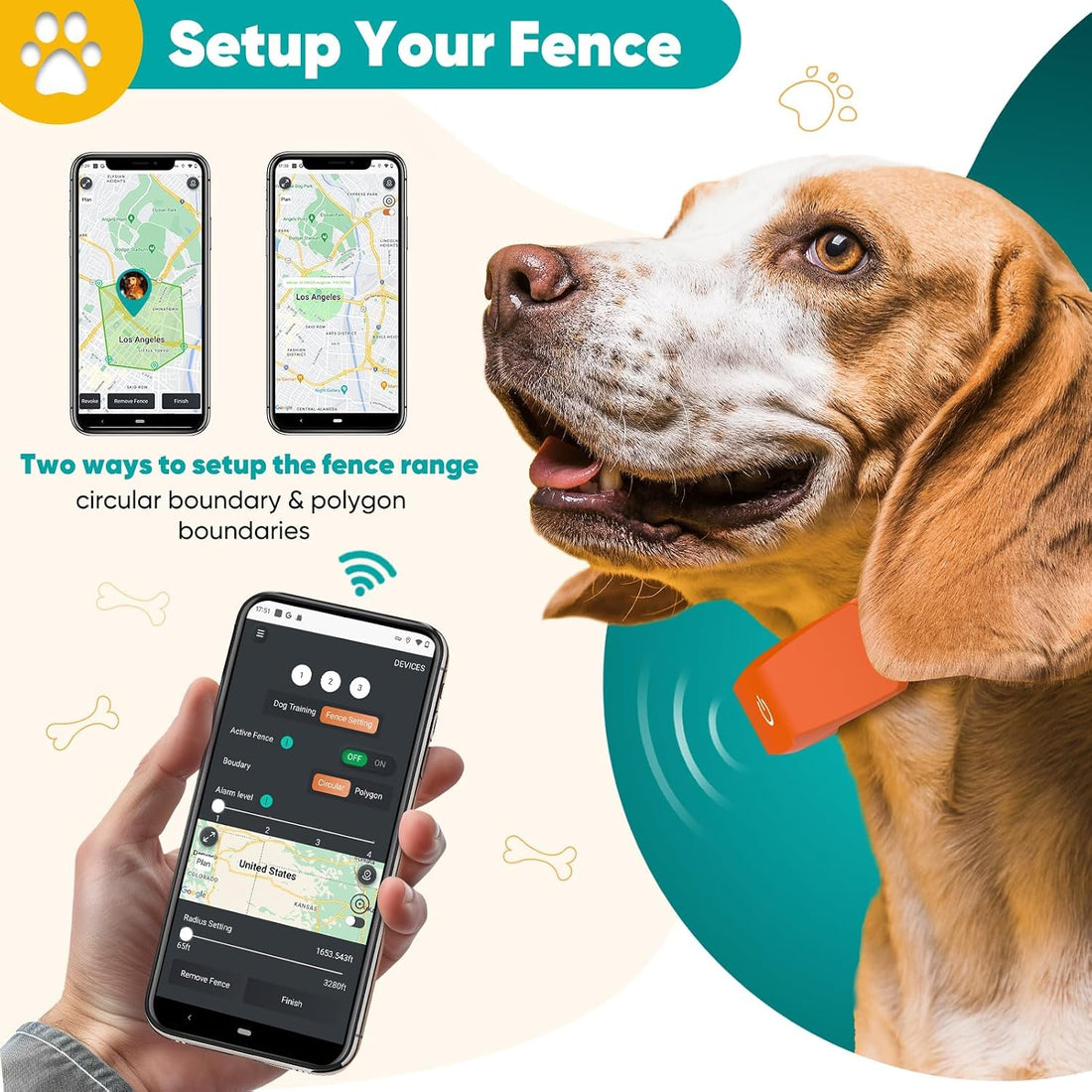 GPS Wireless Dog Fence, Electric Fence System with Training Collar