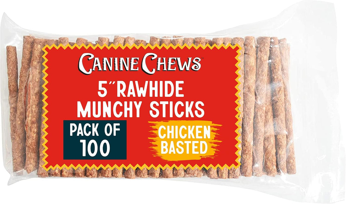 Canine Chews 5" Munchy Rawhide Sticks for Small Dogs Munchy Dog Treat