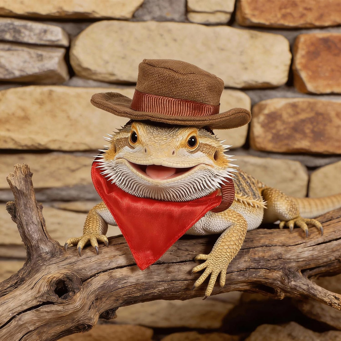 2Pcs Bearded Dragon Hat and Bandana Set Adjustable Lizard Cowboy Hat
