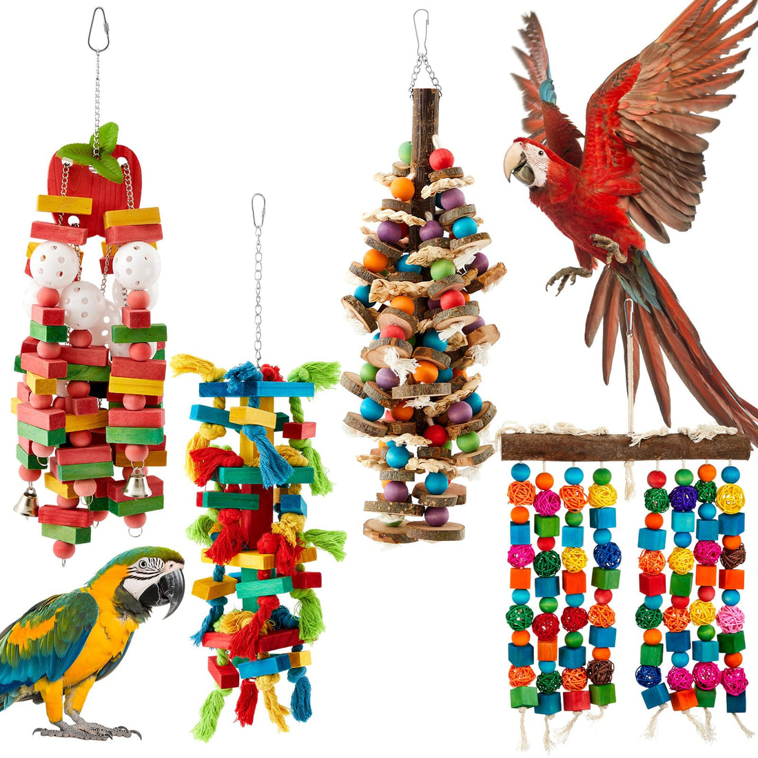 Seenelling 4 Pcs Extra Large Bird Parrot Toy Multicolored Natural