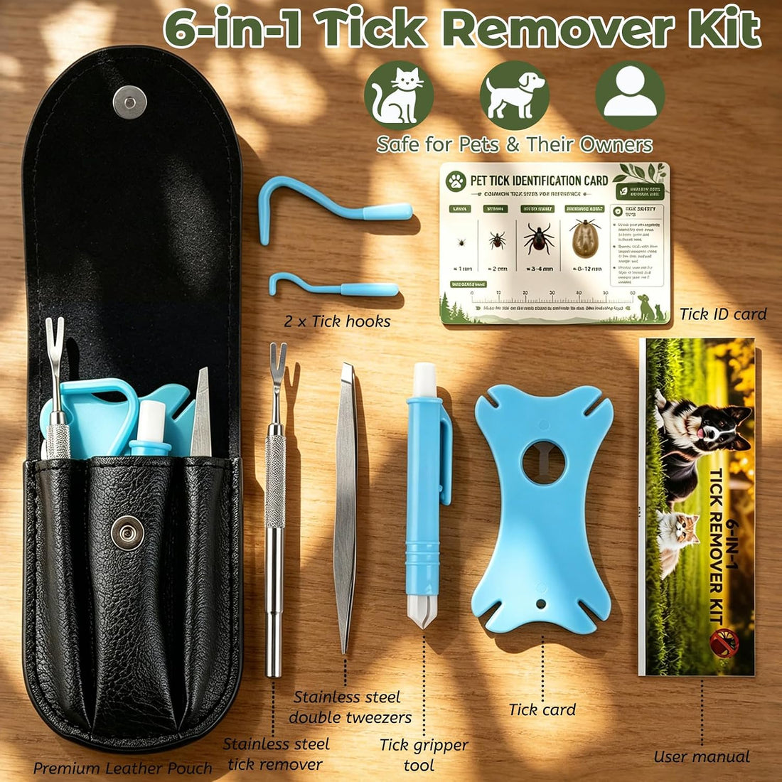 Tick Remover Tool Kit, 6-in-1 Professional Tick Removal for Dogs Cats