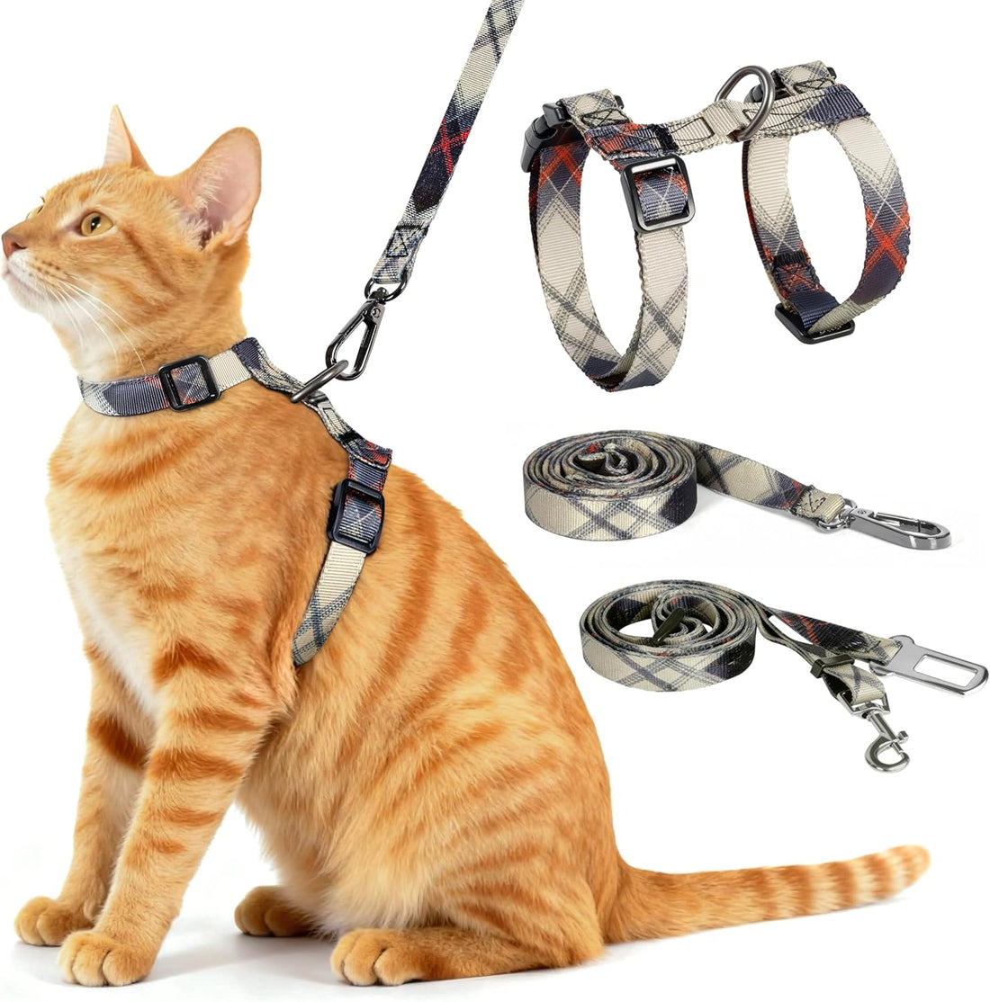 Cat Harness and Leash Set, 3-in-1 Escape Proof Adjustable