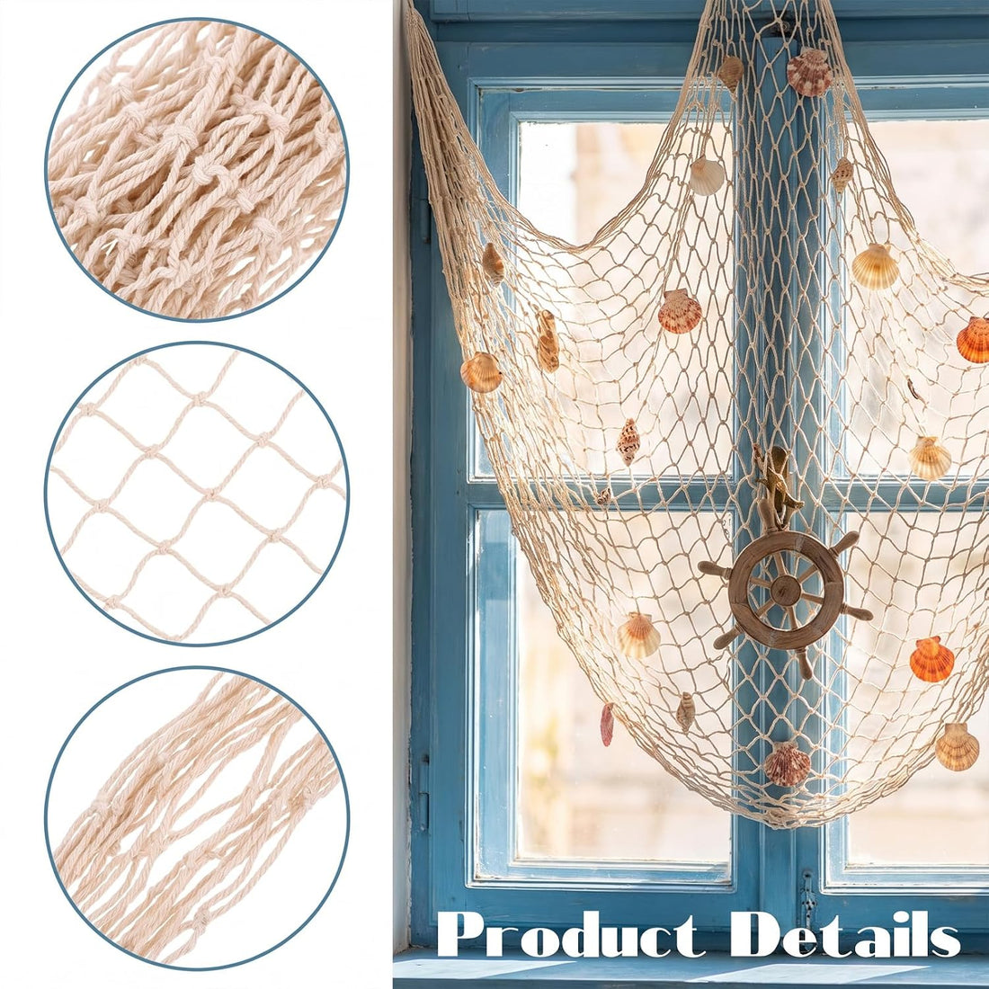 2 Pcs Fish Net Decorations, Natural Cotton Fishing Net Decor