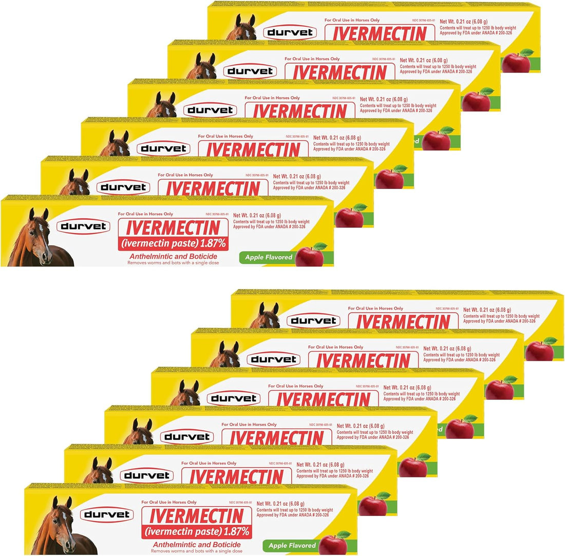 Durvet Ivermectin Paste 1.87% for Horses, Apple Flavored, 12 Count