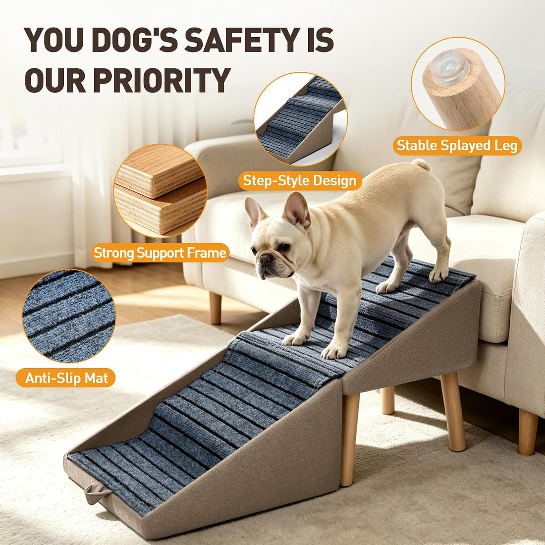 Step Stool Dog Ramp, Foldable 2-in-1 Ottoman Pet Stairs for Couch
