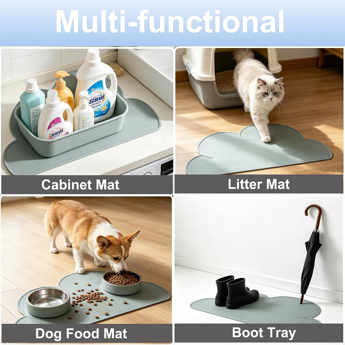 Cat & Dog Food Mat Silicone Pet Feeding Mat with Raised Edges