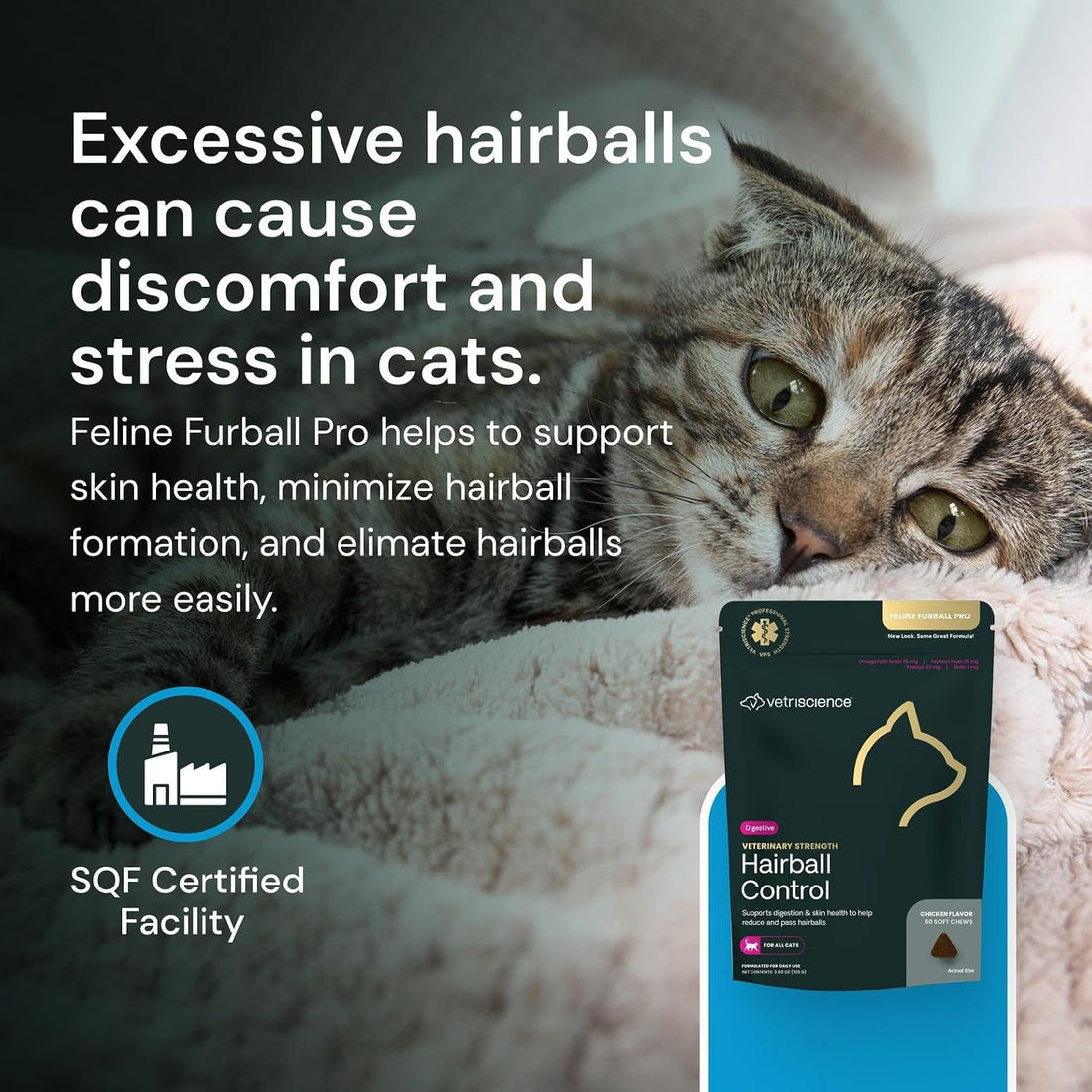 VetriScience Hairball Control for Cats, Chicken Flavor, 60 Chews
