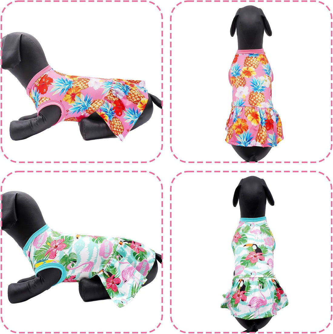 JpGdn 2PCS/Pack Hawaiian Dog Dresses Pink Green for Medium Dogs Girl