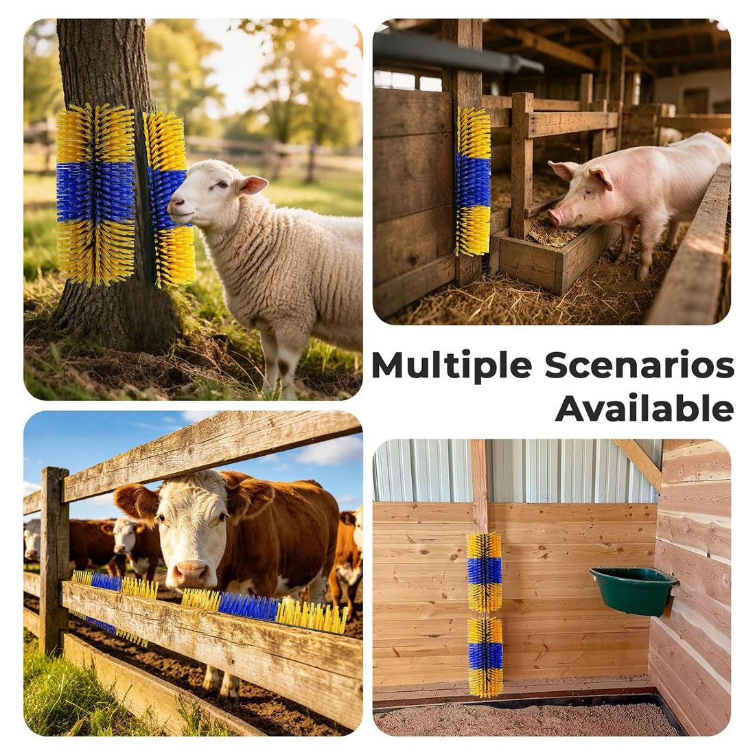 2PCS Livestock Scratching Brushes, Horse Scratcher Goat Brush Post