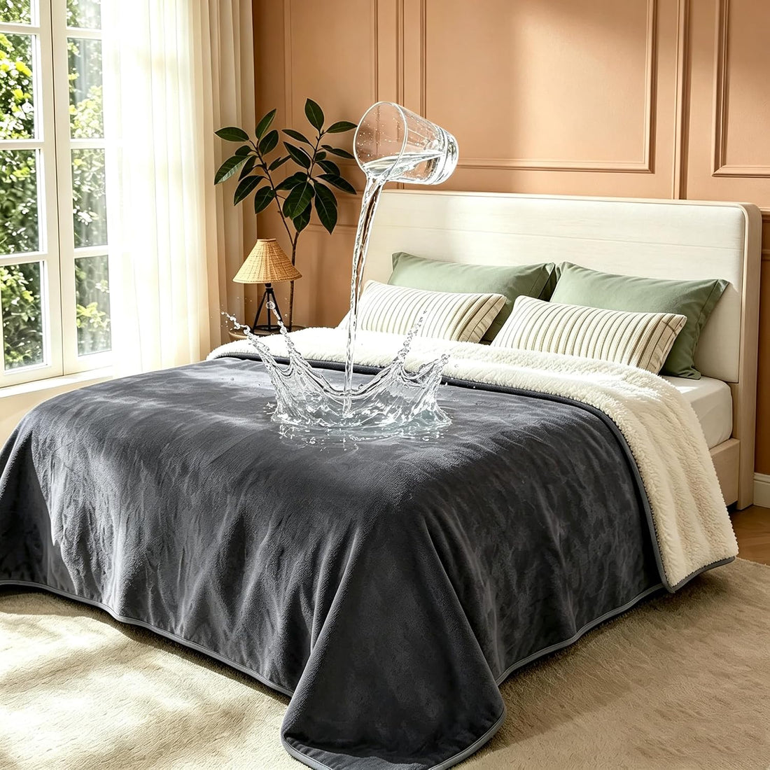 gogobunny Waterproof Blanket for Bed Couch, Sherpa Fleece Throw, 50x60
