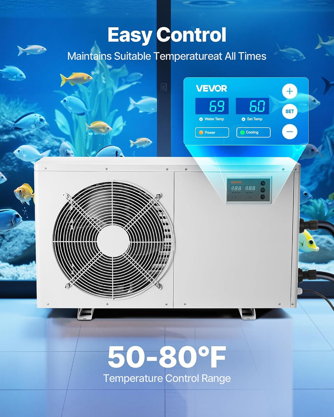 VEVOR Aquarium Chiller 150Gal 1/2HP Quiet Cooler with Titanium