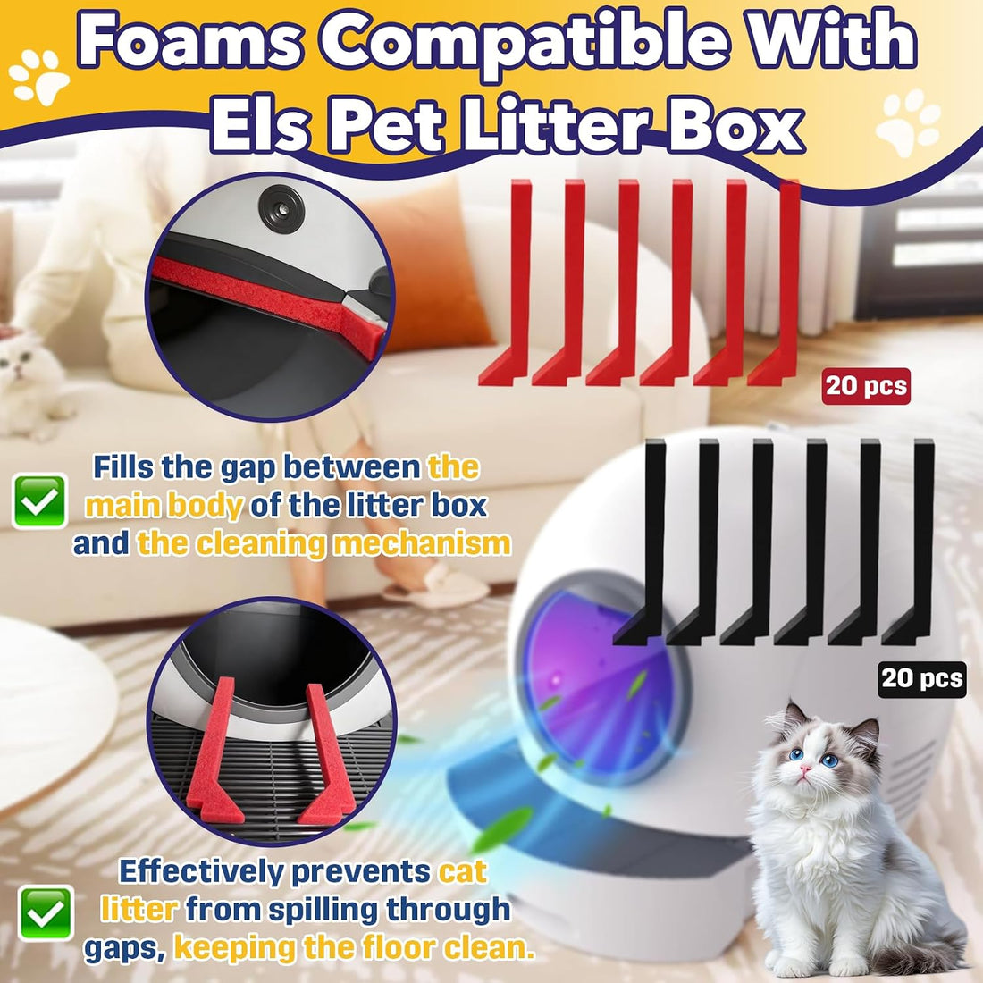 40 Packs Foam Seals, Compatible with Els Pet Litter Box, Red & Black