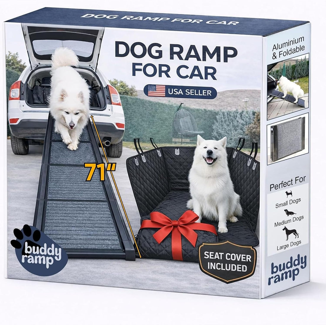 Dog Ramp for Car & Back Seat Cover Bundle