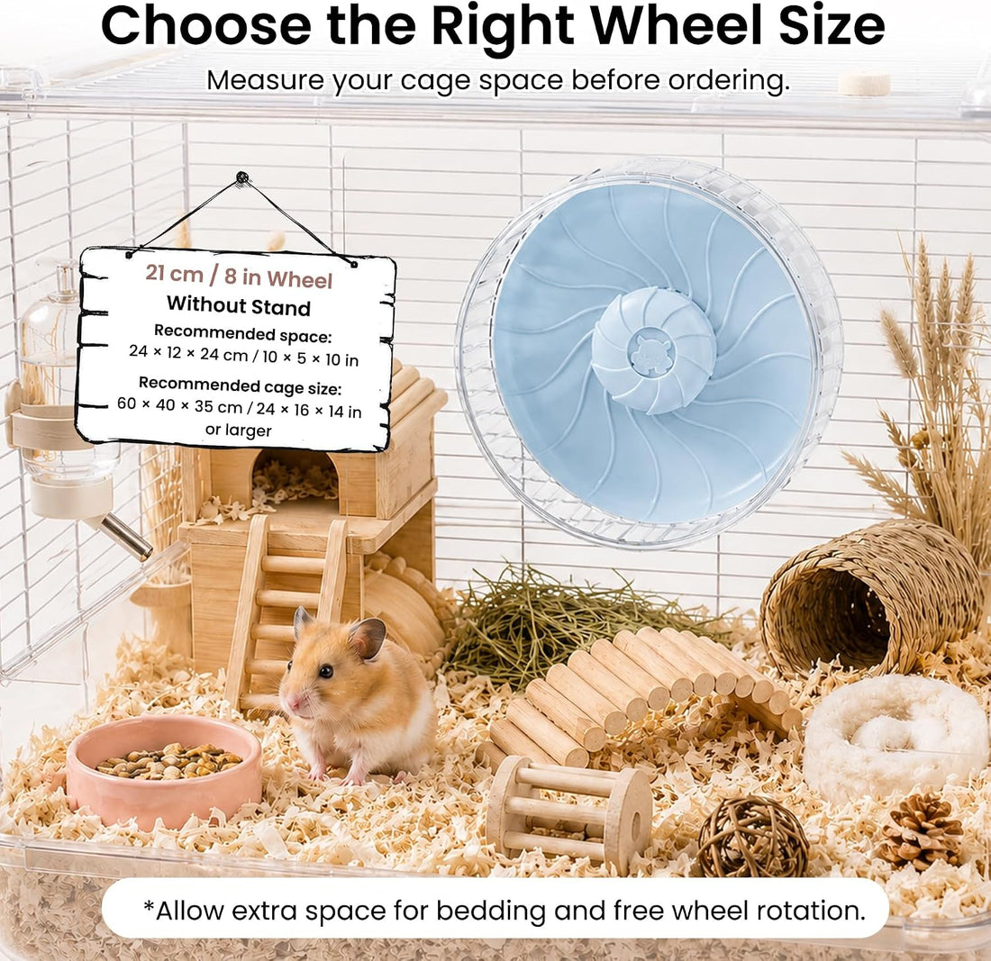 8 inch Silent Hamster Wheel, Stand-Free Cage Spinner, Blue