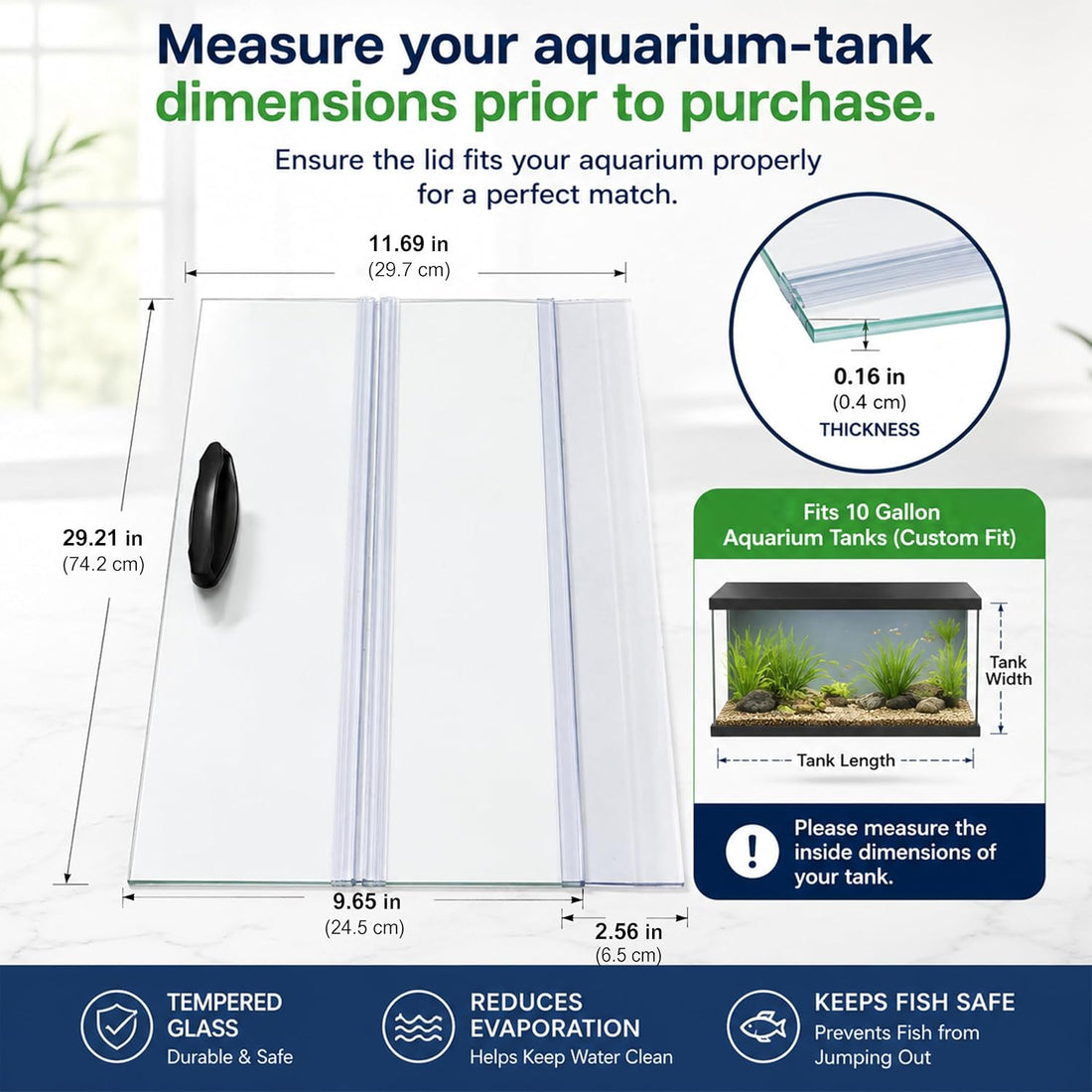 Clear Tempered Glass Aquarium Canopy Replacement Lid