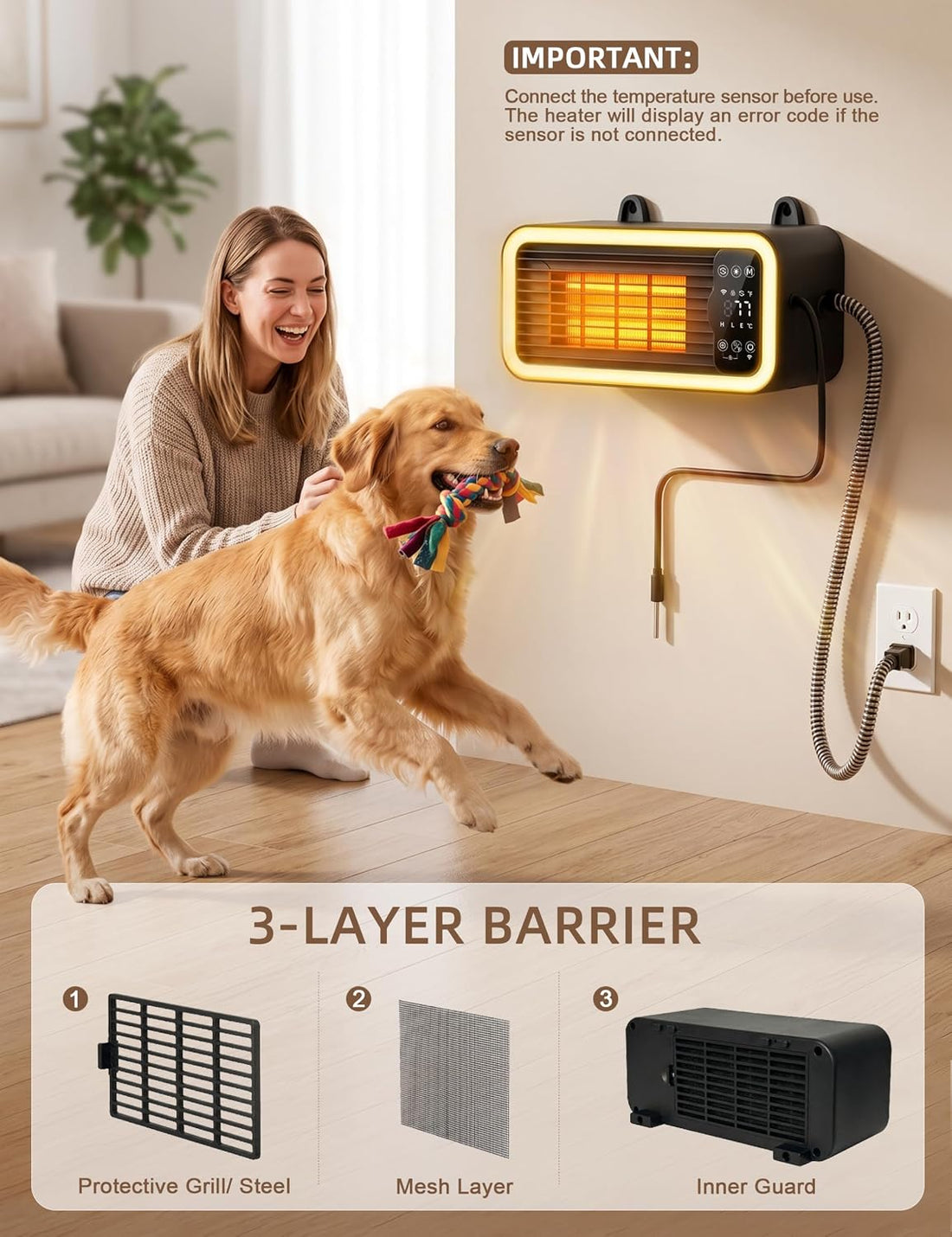 1200W WiFi Dog House Heater for Kennel with Thermostat, App Control