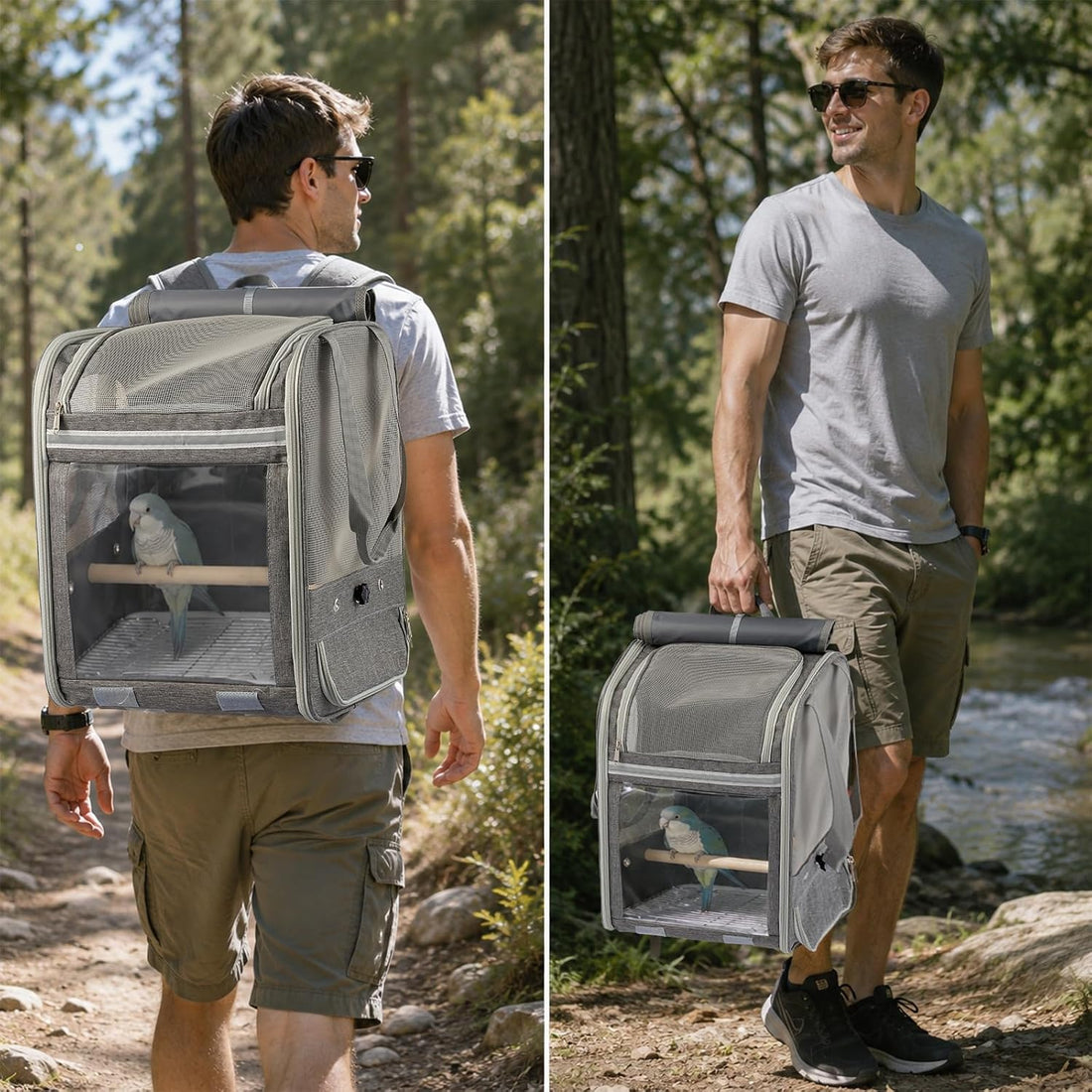 Bird Carrier Backpack Large Parrot Travel Cage with Perch