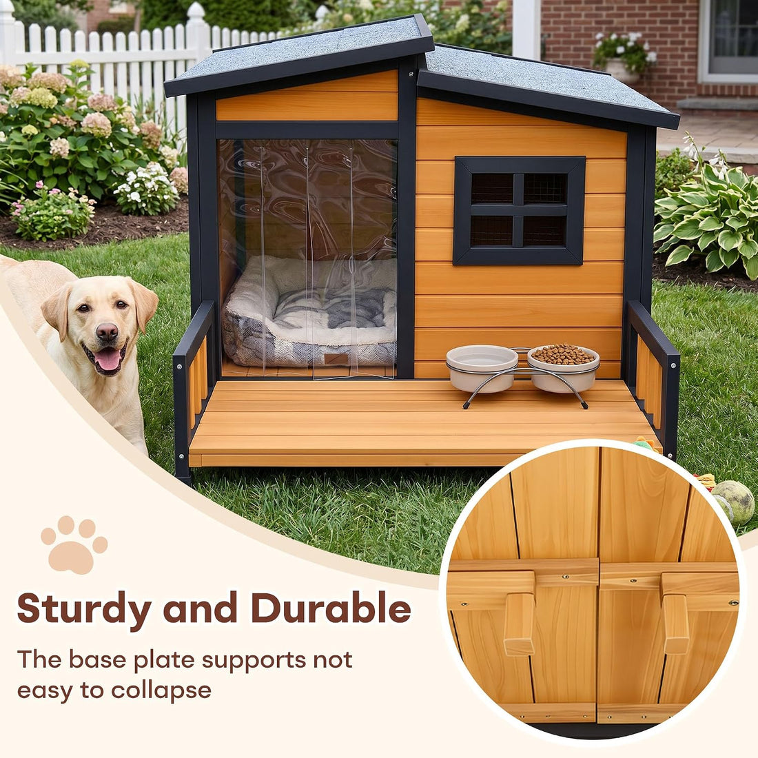 Large Dog House Outdoor Elevated Wooden Dog Kennel with Porch 39"