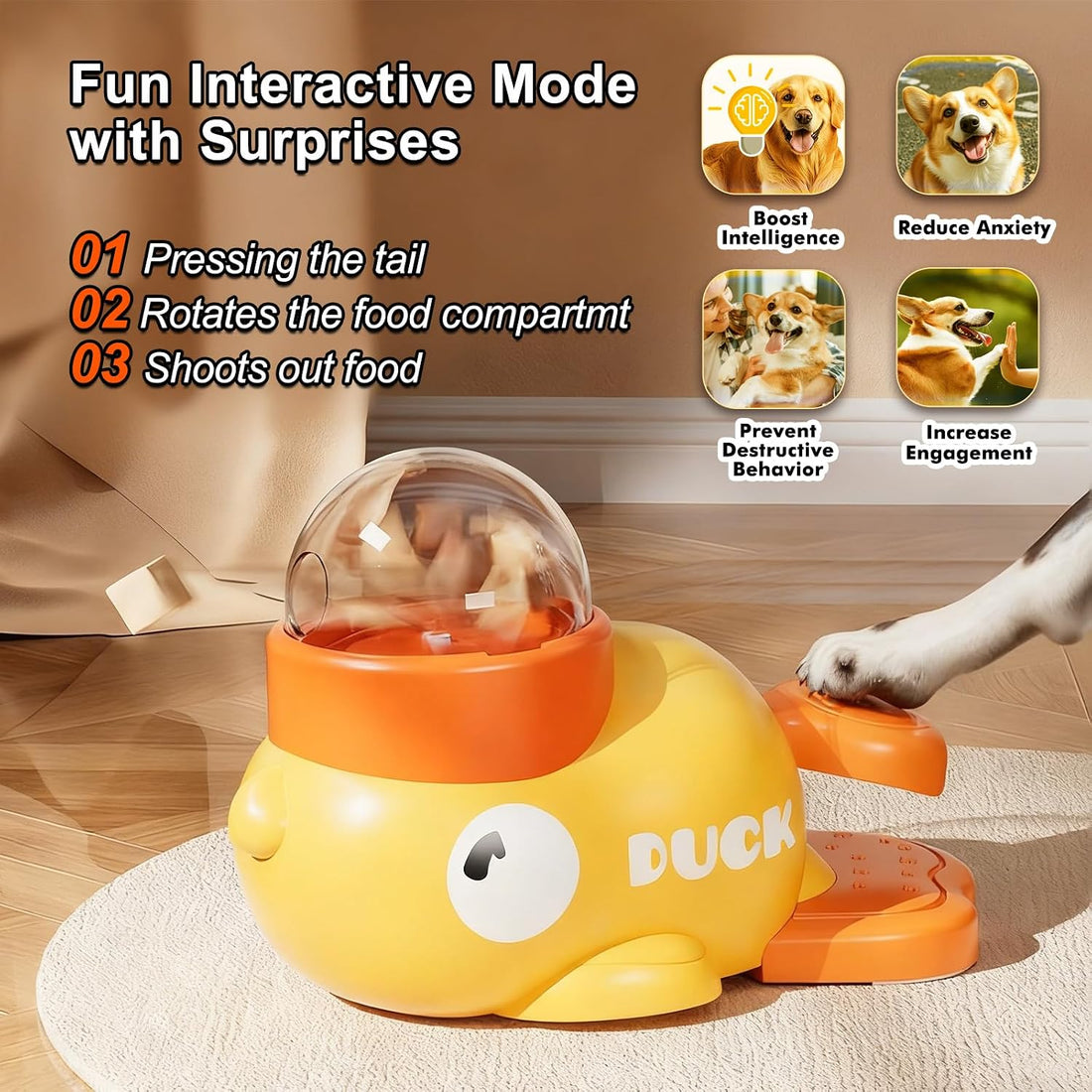 Duck Dog Slow Feeder Puzzle Toy, 3 Adjustable Openings