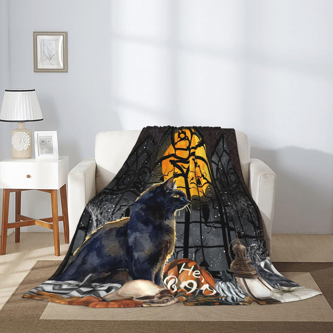 Gothic Blanket Vintage Halloween Black Cat Blankets 30"x 40" for Couch