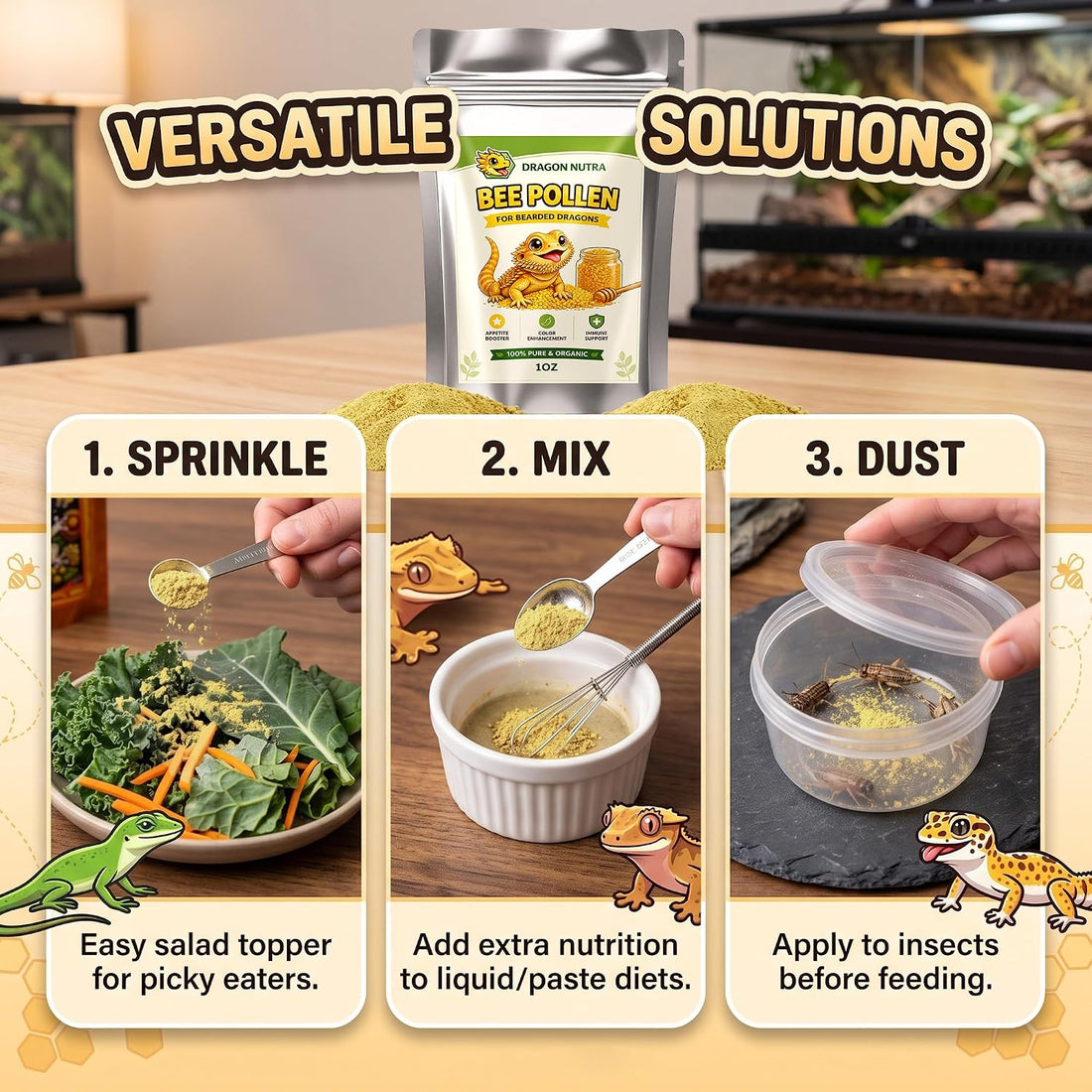 Bee Pollen Powder for Reptiles, 2pcs (1oz Each）