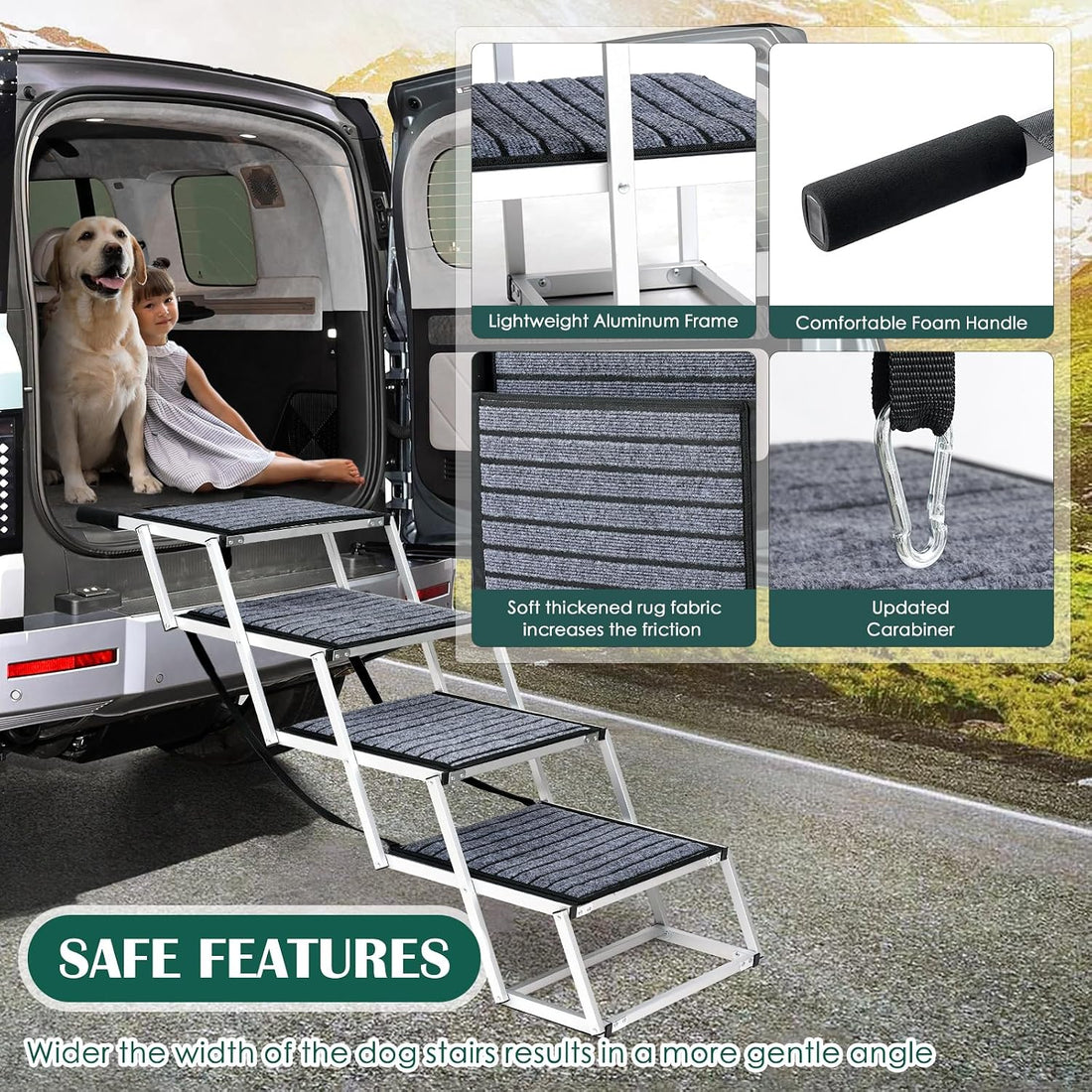 Joyrally Dog Steps for Car, Foldable 4-Step Stairs for SUVs and Trucks