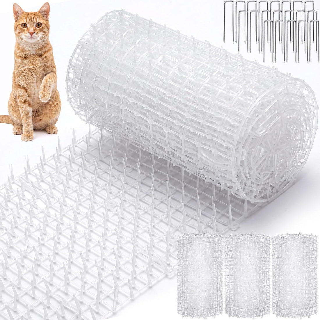 4 Pcs 52.6 ft Cat Spike Mat Outdoor Cat Deterrent Mat