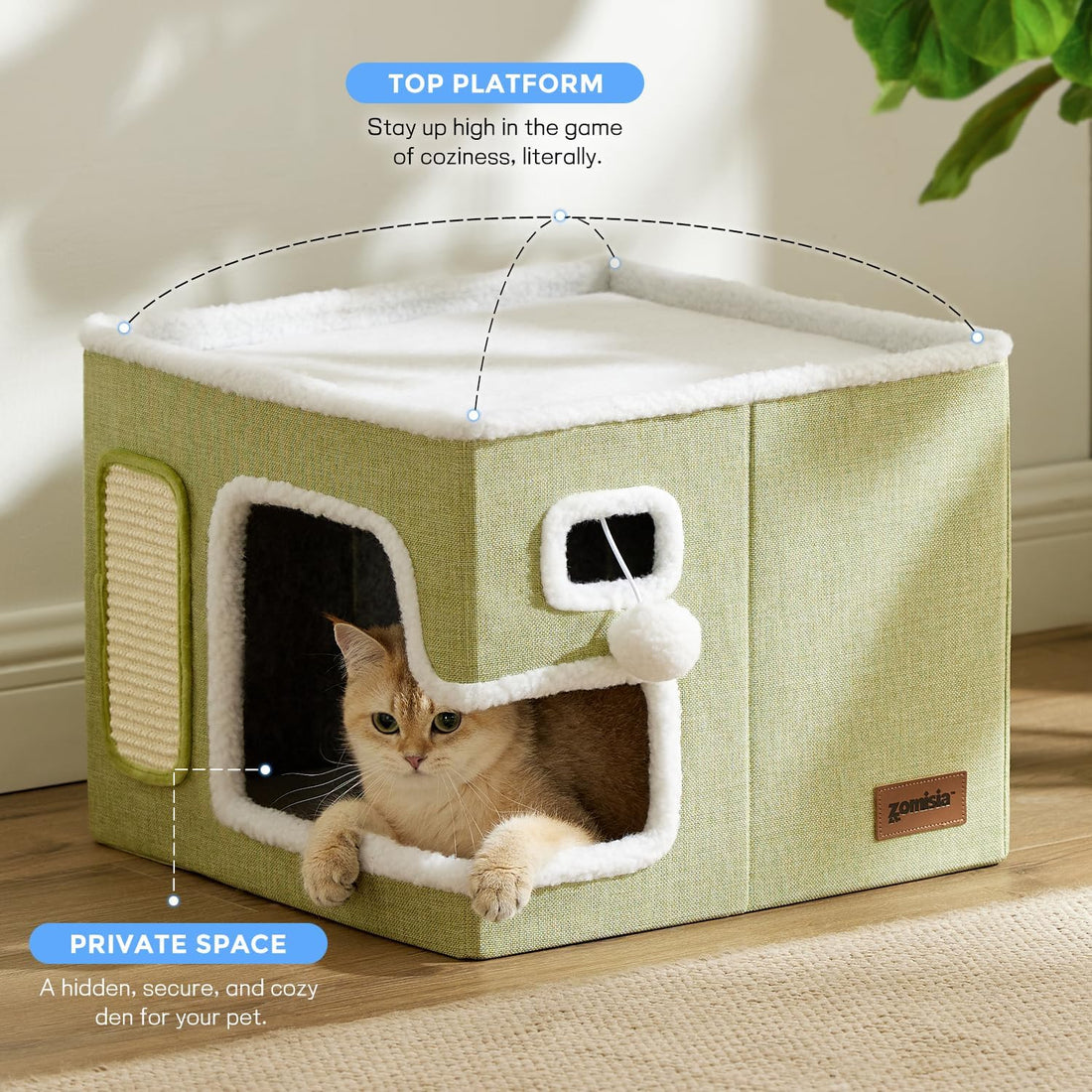 ZOMISIA Heated Cat House Bed for Indoor Cats