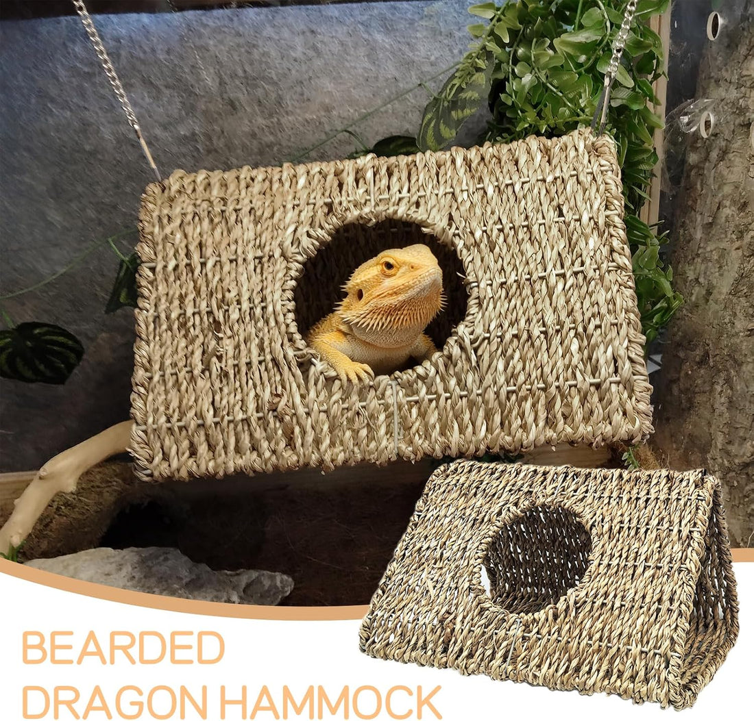 Hanging Reptile Hide Cave,Natural Seagrass Bearded Dragon Hammock