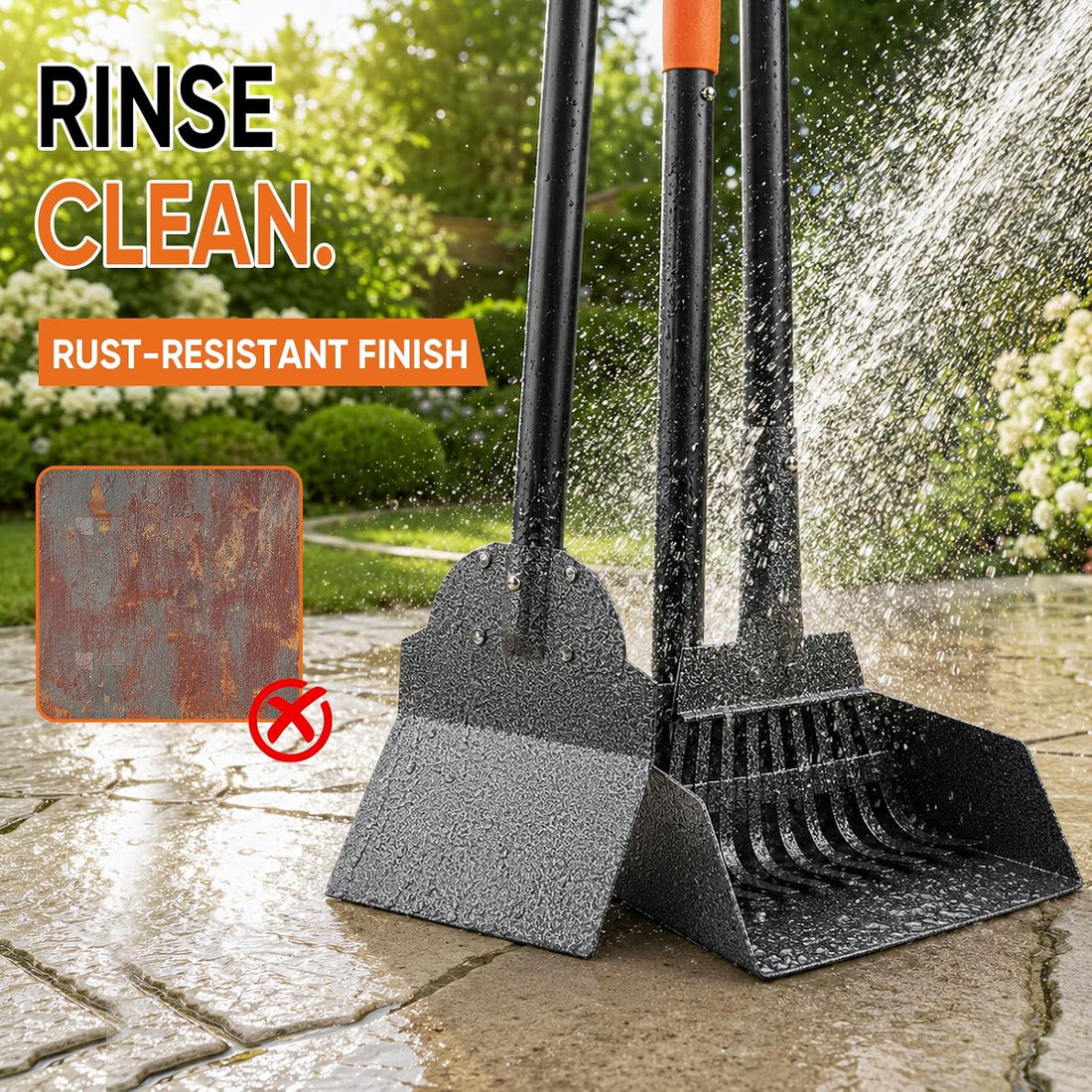 Pooper Scooper for Dogs, Stainless Steel Long Handle Rake Tray Spade