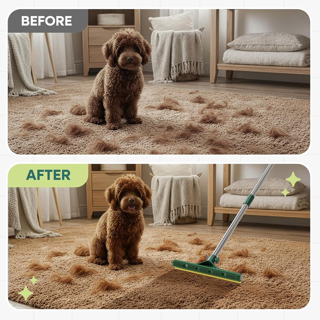 Carpet Rake for Pet Hair Removal Tool with Copper Teeths
