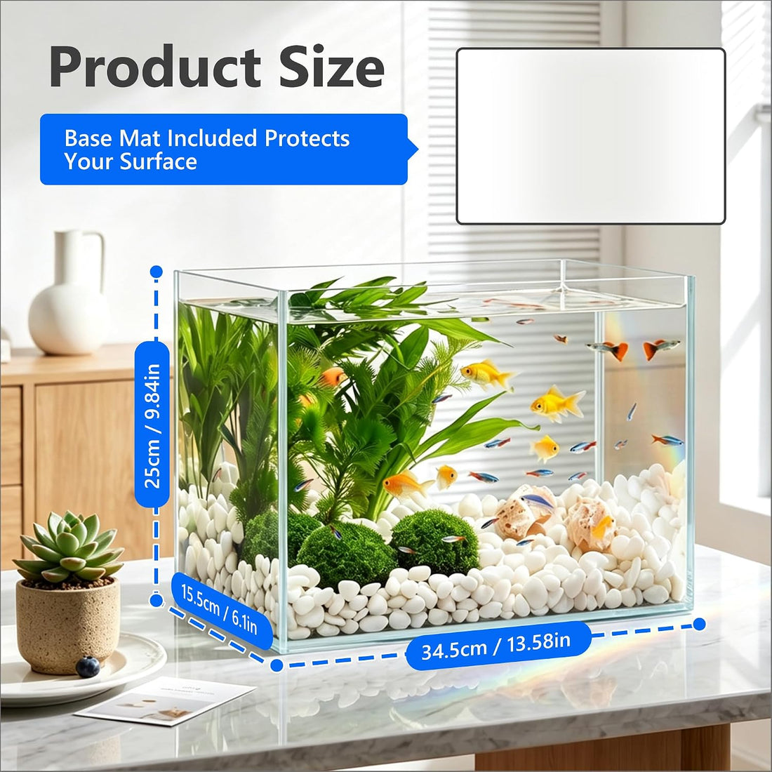 Hjarta 3 Gallons Fish Tank, Ultra-Clear Rimless Aquarium