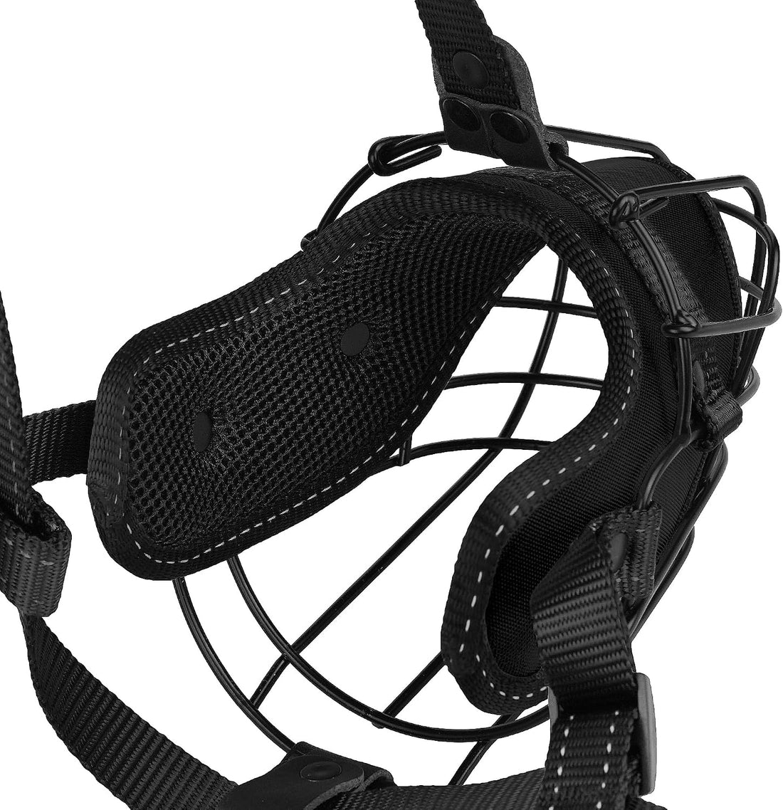 OOPSDOGGY Pitbull Dog Muzzle Reflective Metal Mask Secure Wire Basket