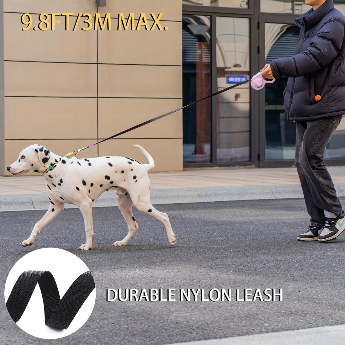 JSXD 360° Tangle-Free Retractable Dog Leash with One-Handed Brake