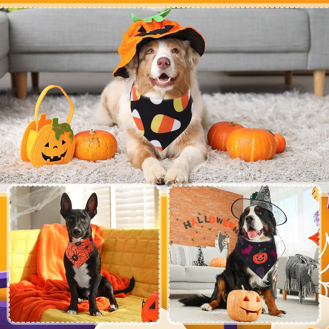 Abbylike 50 Pcs Halloween Dog Bandanas Bulk, Pumpkin Ghost Bat Skull