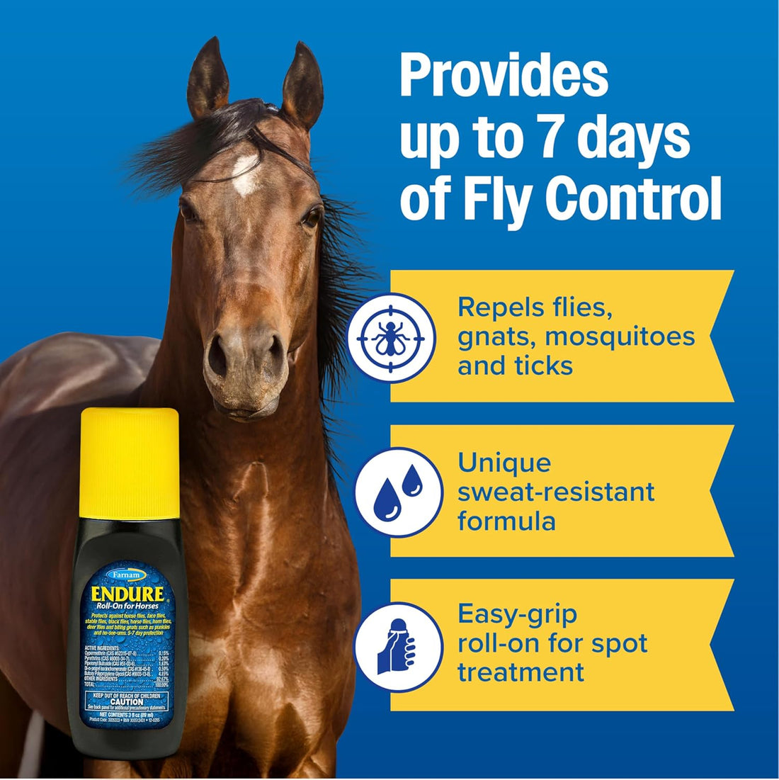 Farnam Endure Roll-On Fly Repellent for Horses, for Sensitive Areas