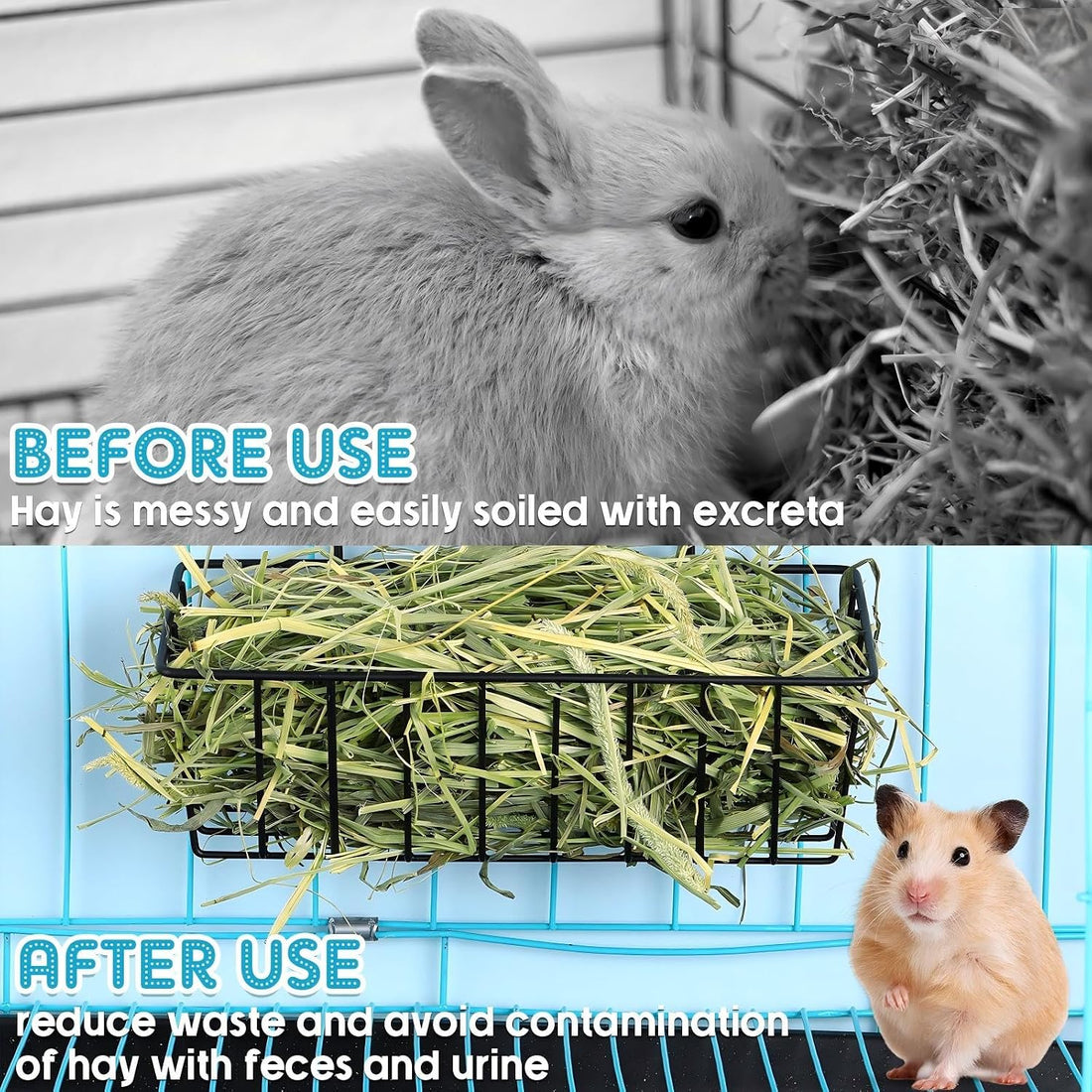 Therwen 4 Pcs Rabbit Hay Feeder Guinea Pig Heavy Duty Metal Frame Hay