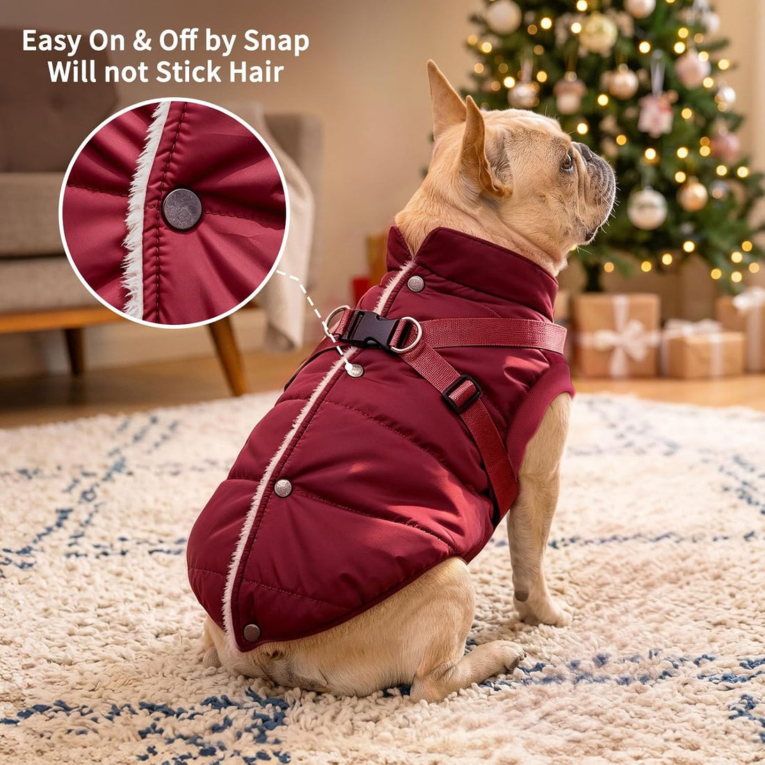 JoyDaog Dog Jacket with Harness,Puppy Coat for Small Dogs,Red XS