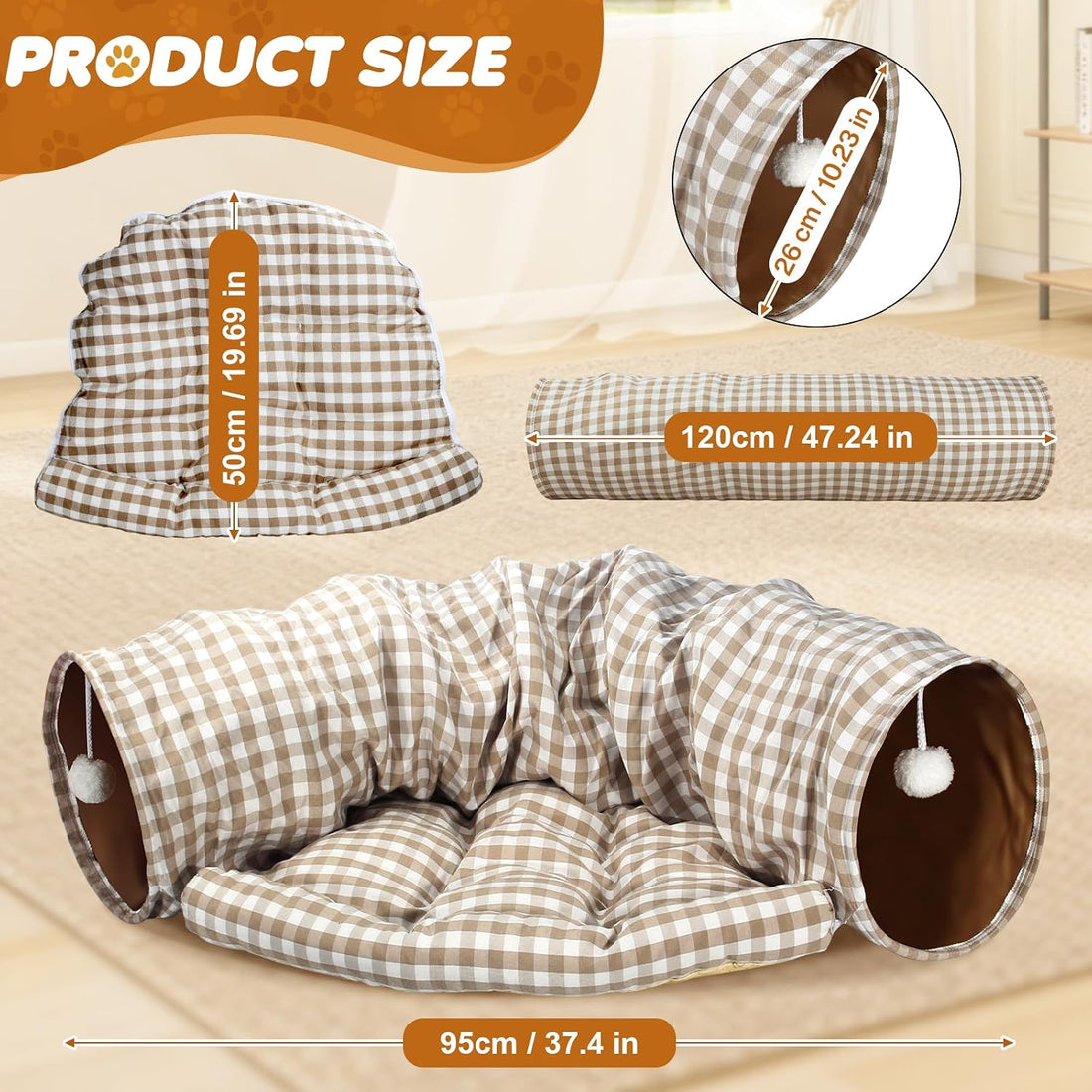 Spardar 2-in-1 Bunny Tunnel Bed, with Removable Mat Hideout