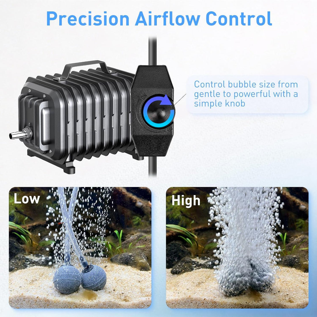 254GPH Aquarium Air Pump, Adjustable Quiet Fish Tank Bubbler