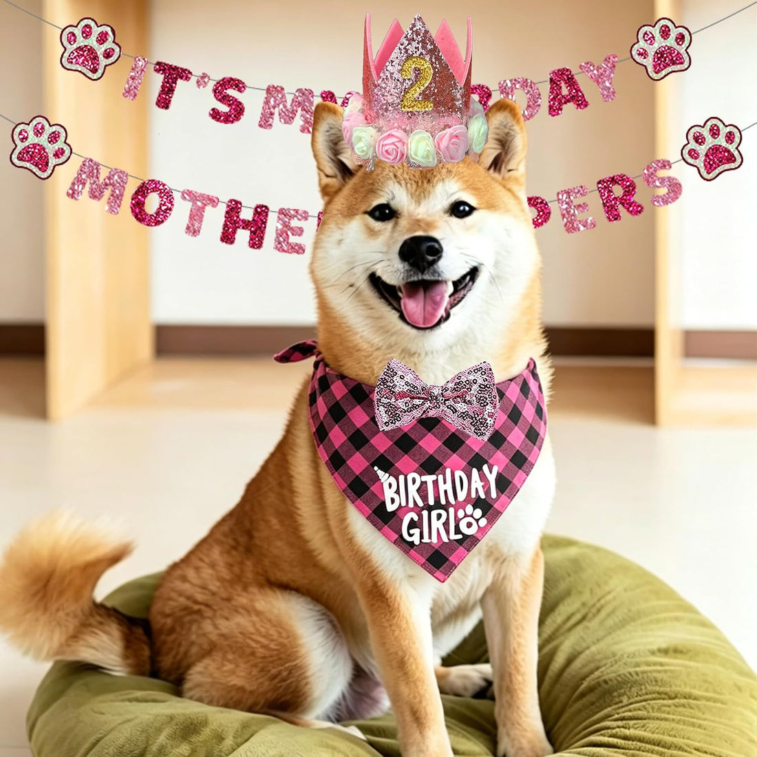 Dog Birthday Party Supplies, Pink Birthday Girl Dog Bandana