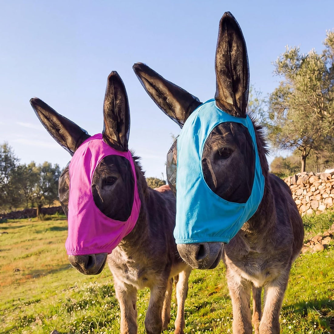 Donkey Fly Mask, Breathable Mesh Eye Covers, Blue, Small, 1 Pcs